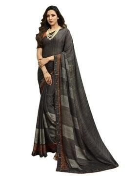 striped saree with contrast lace border