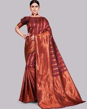 striped saree with contrast pallu