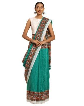 striped saree with contrast print border