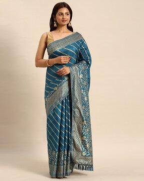 striped saree with contrast zari border