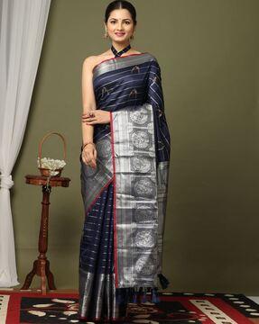 striped saree with contrast zari border