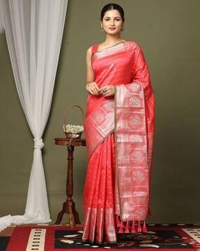 striped saree with contrast zari woven border