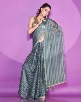 striped saree with embellished border