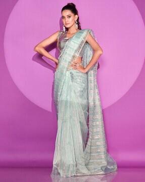 striped saree with embellished border