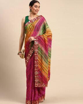 striped saree with embroidered border