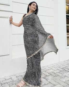 striped saree with embroidered border