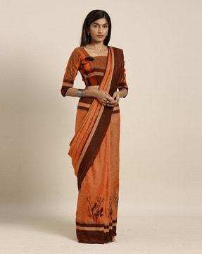 striped saree with embroidery