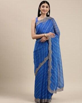 striped saree with embroidery