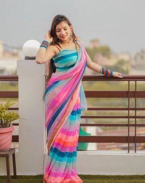 striped saree with lace border