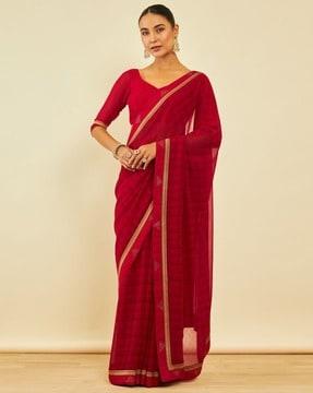 striped saree with lace border