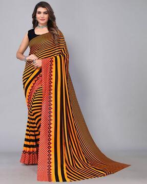 striped saree with printed border