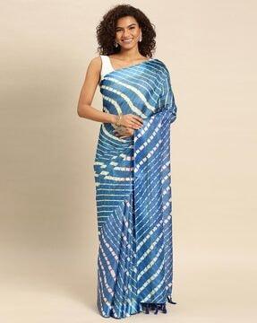 striped saree with tassels & unstitched blouse piece