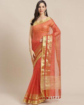 striped saree with tassels