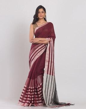 striped saree with tassels