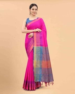 striped saree with tassels