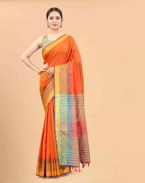 striped saree with tassels