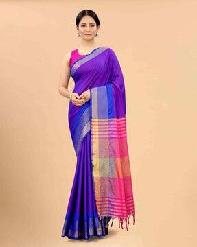 striped saree with tassels