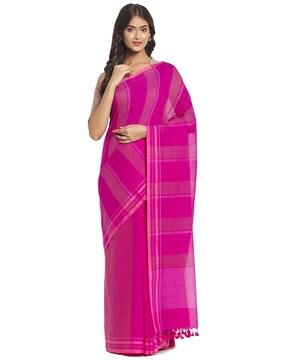 striped saree with tassels