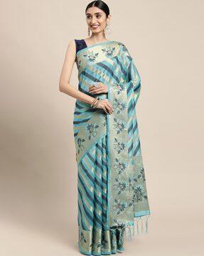 striped saree with tassels