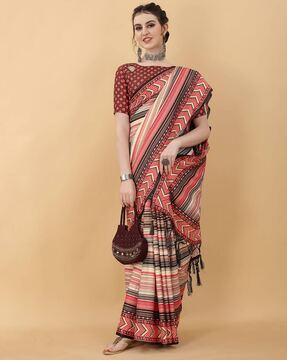 striped saree with tassels