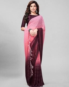 striped saree with tassels