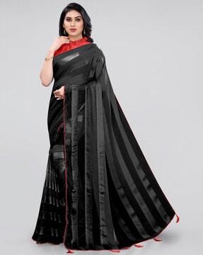 striped saree with tassels