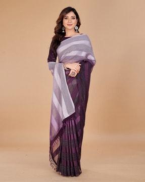 striped saree with tassels