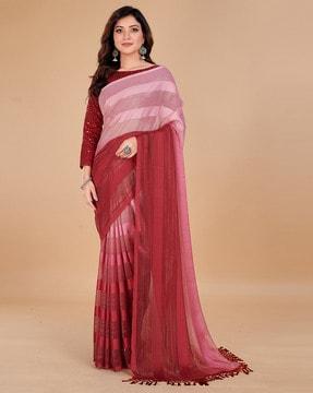 striped saree with tassels