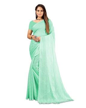 striped saree with tassels