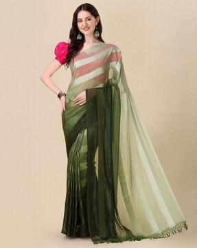 striped saree with tassels