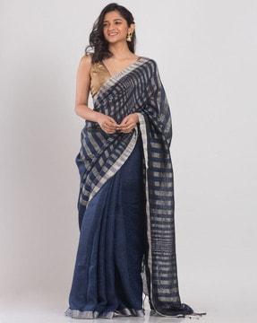 striped saree with tassels