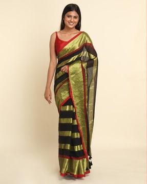 striped saree with tassels