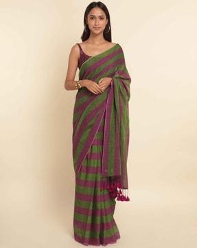 striped saree with tassels