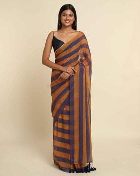 striped saree with tassels