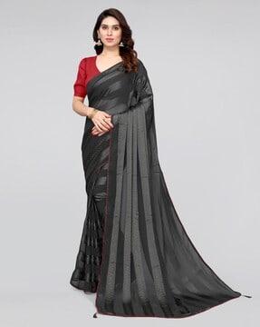 striped saree with tassels