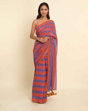 striped saree with tassels