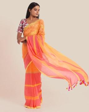 striped saree with tassels