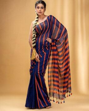 striped saree with tassels