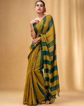 striped saree with tassels