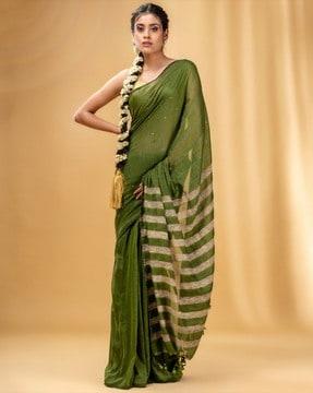 striped saree with tassels