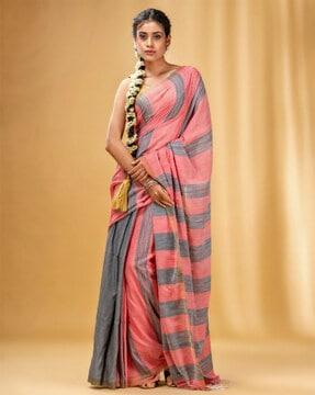 striped saree with tassels