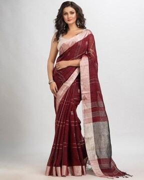 striped saree with tassels