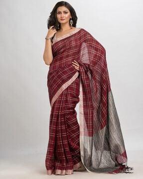 striped saree with tassels