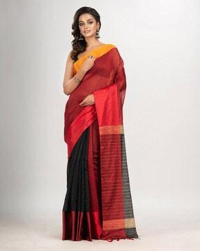 striped saree with tassels