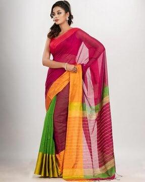 striped saree with tassels