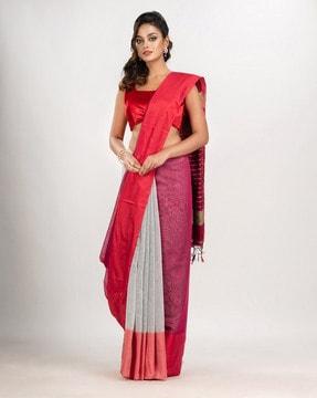 striped saree with tassels