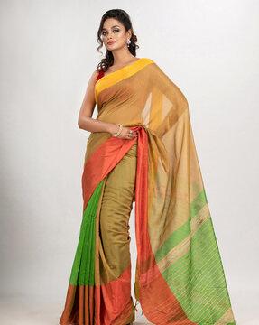 striped saree with tassels