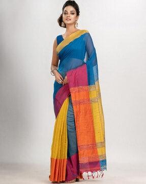 striped saree with tassels