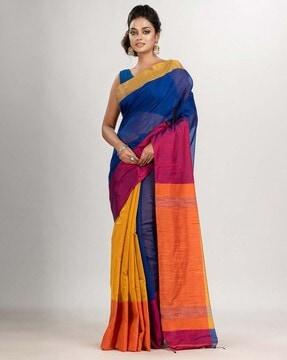 striped saree with tassels