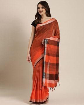 striped saree with tassels